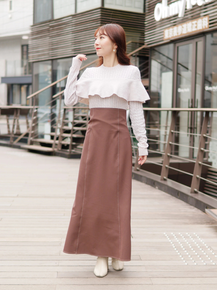 LADYMADE(レディメイド) |ケーブルフリルニットドッキングワンピース