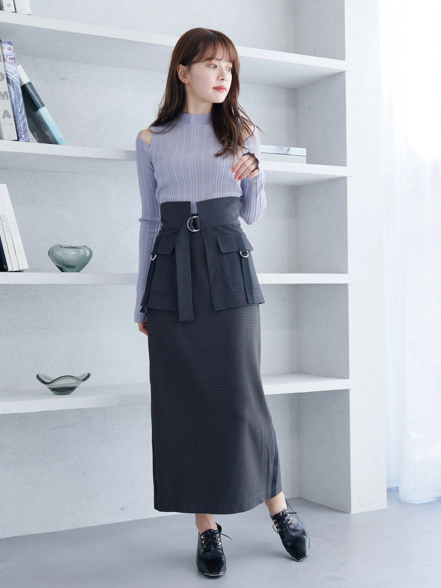 エレガントなリブニットフレアドレス サイズ2 選べる2タイプ×2サイズリブニットトップス [C6821] - レディース