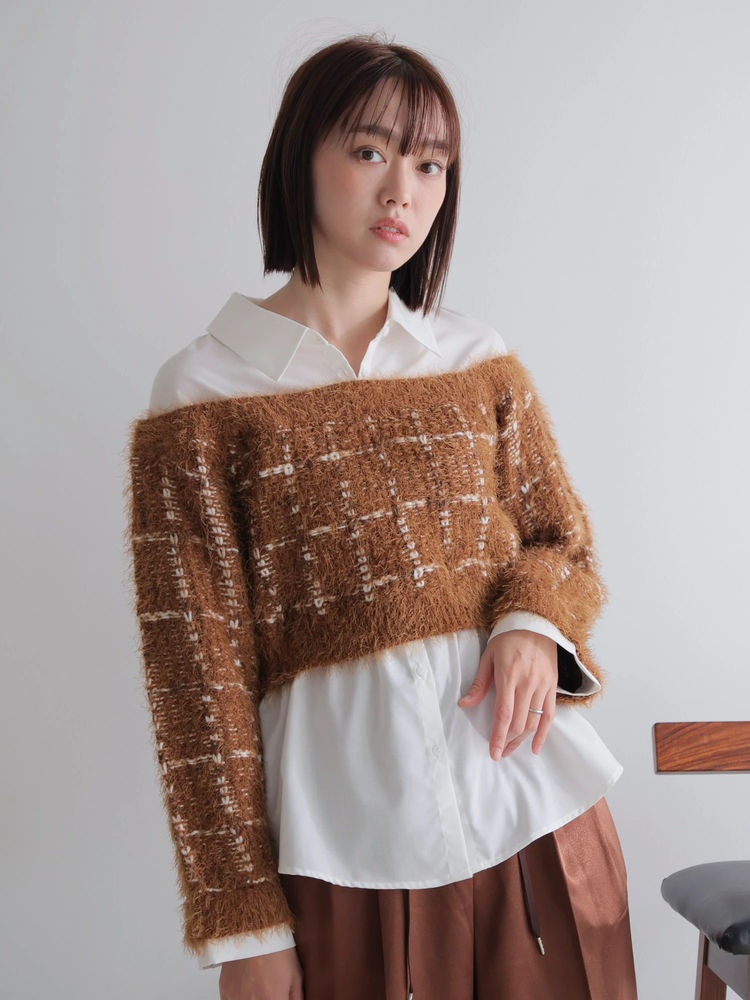 LADYMADE(レディメイド) |シャツドッキングフェザーツイードニット