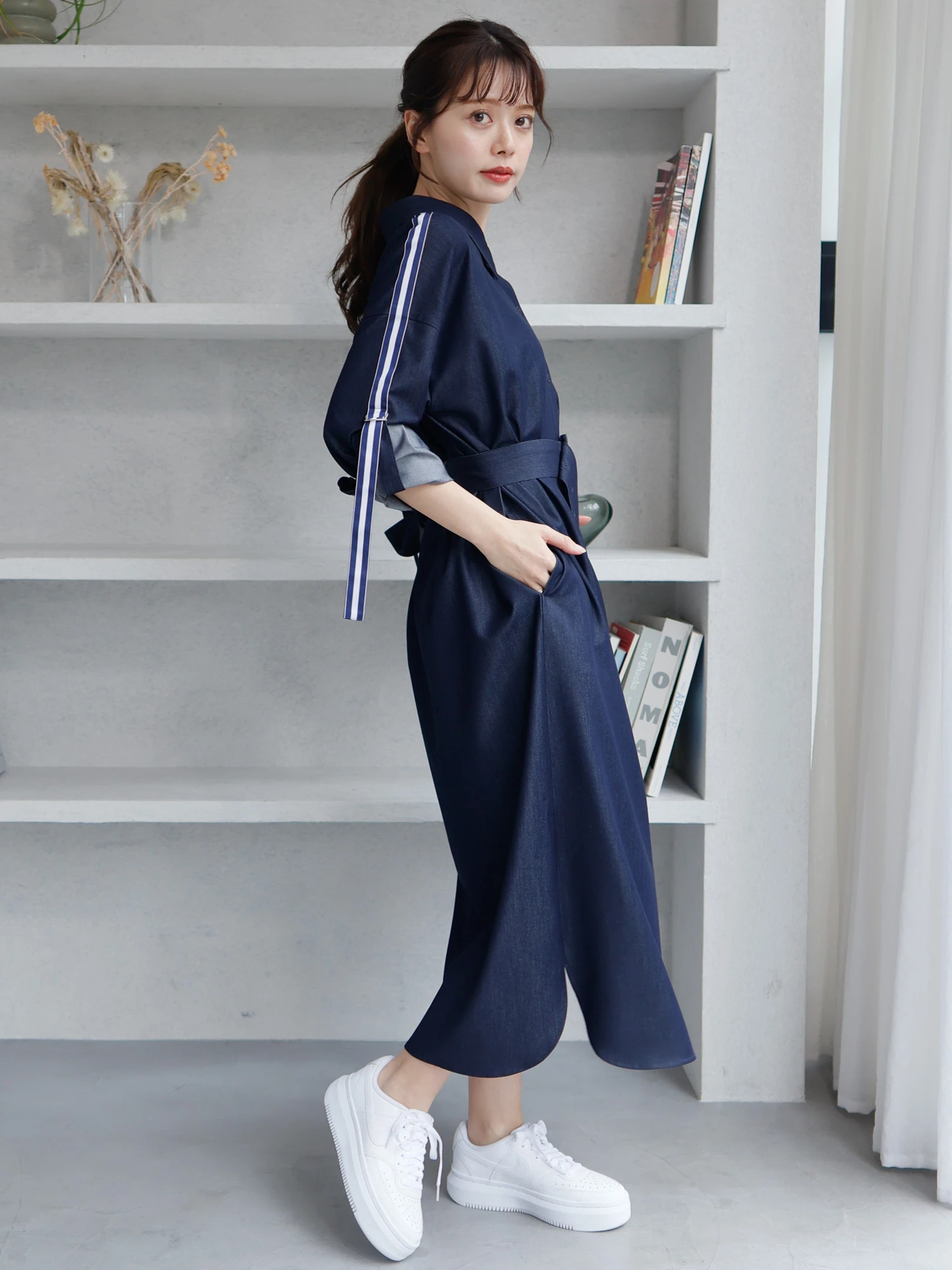 【LADYMADE】レディメイド　半袖　ロング　ワンピース サイドギャザードッキングワンピース（マキシ丈/ロング
