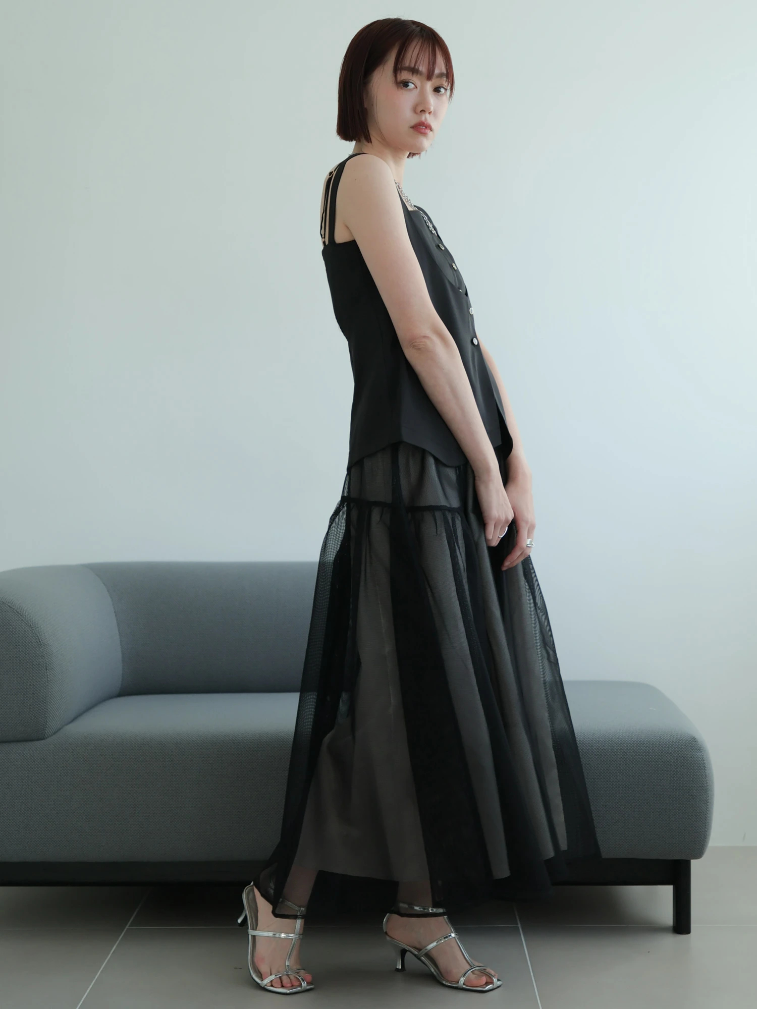 レディメイド LADYMADE レイヤードキャミ×メッシュスカートセット （ブラック） LADYMADE（レディメイド）｜ レイヤードキャミ×メッシュスカート