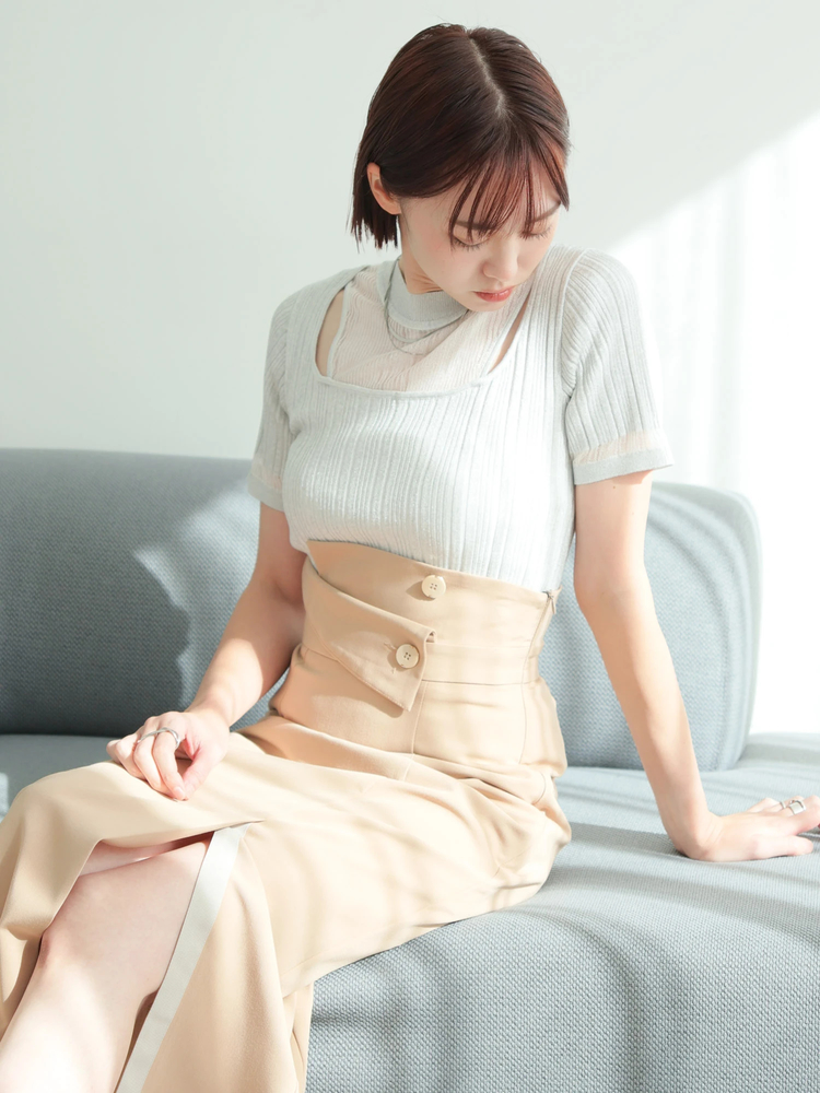 LADYMADE(レディメイド) |スリットシアーレイヤードラメニット