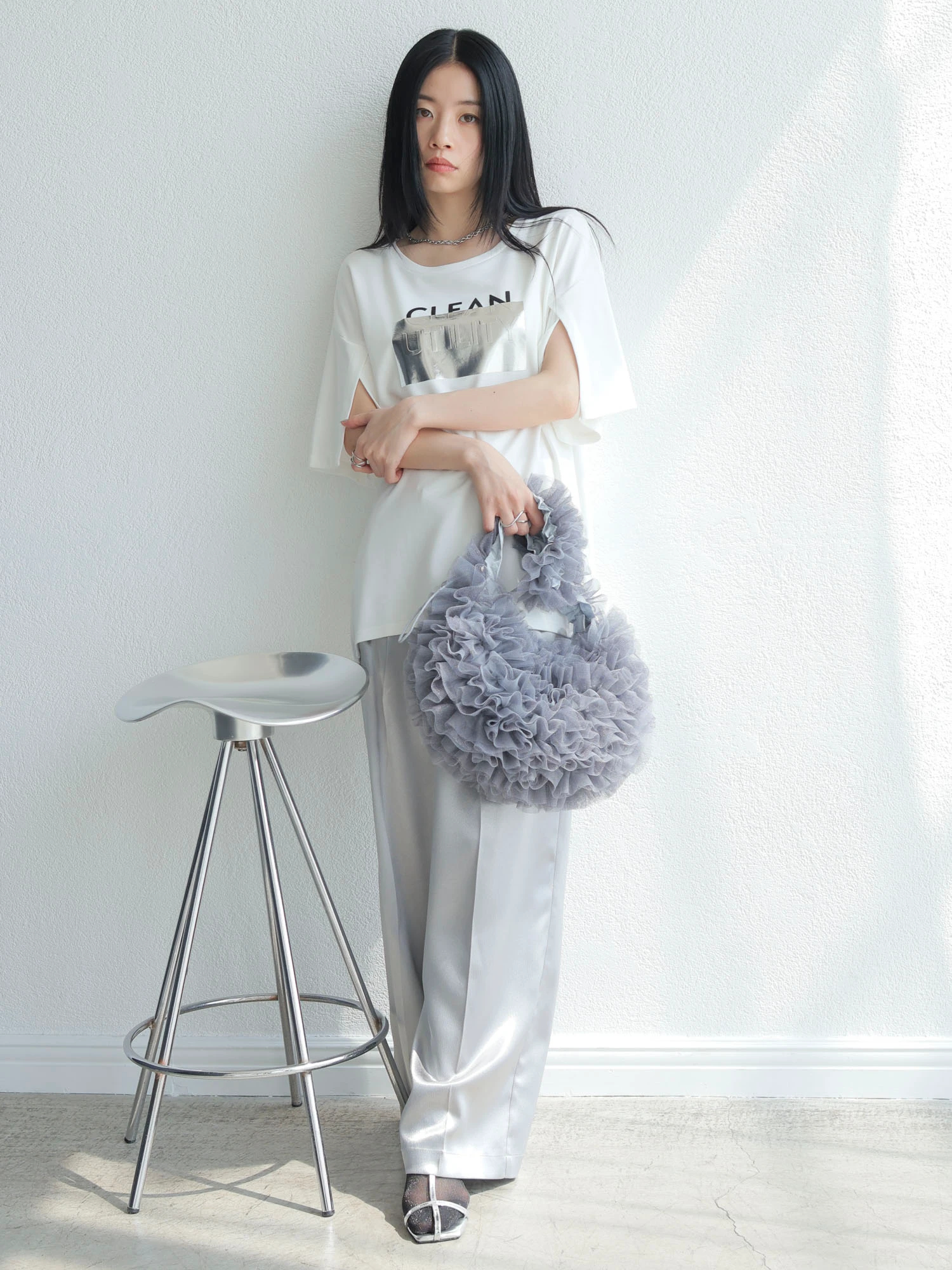 チュールバック styling/｜【S/S】<ウォッシャブル>チュールシャーリングトートバッグ