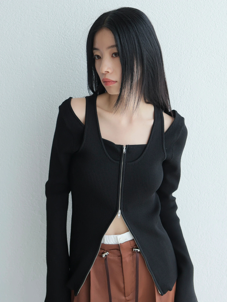 LADYMADE(レディメイド) |フロントジップレイヤードニット