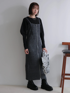 LADYMADE(レディメイド) |フロントジップラメニットジャンスカ