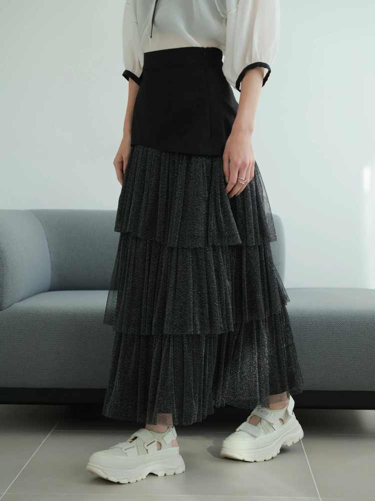 LADYMADE(レディメイド) |ラメチュールフリルティアードスカート