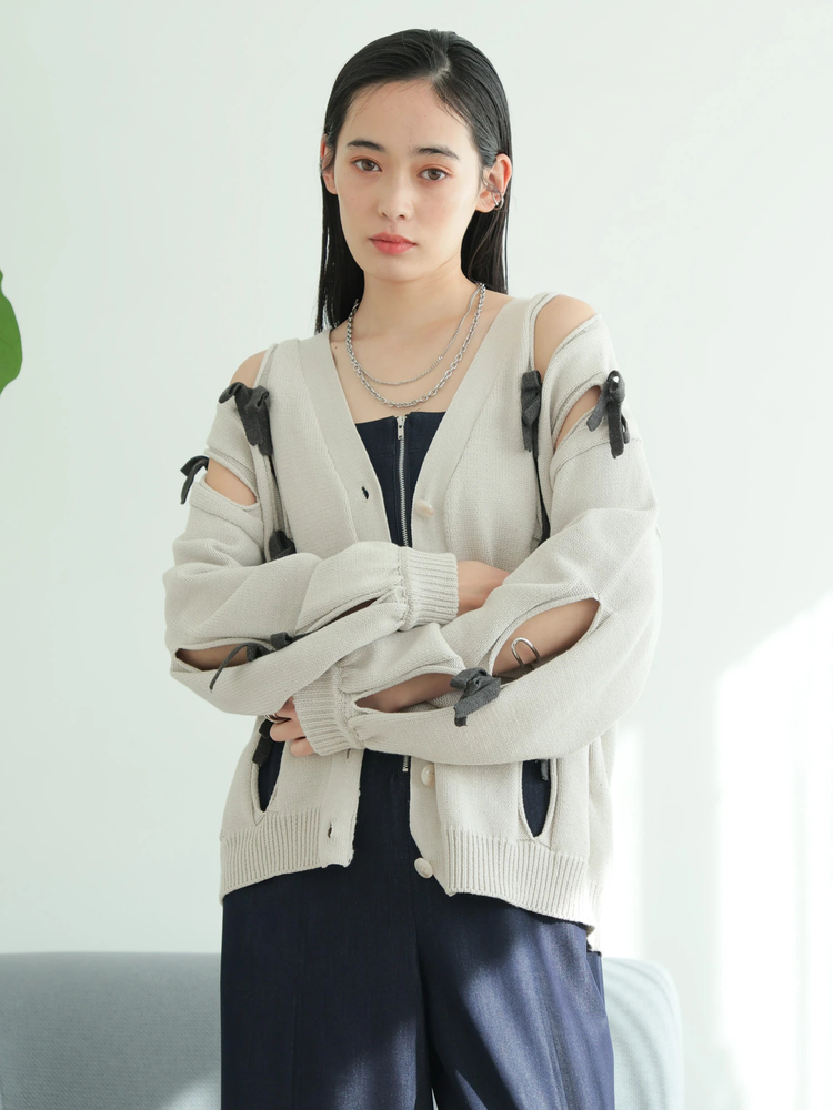 Lajour｜リボンラインニットカーディガン | Rakuten Fashion