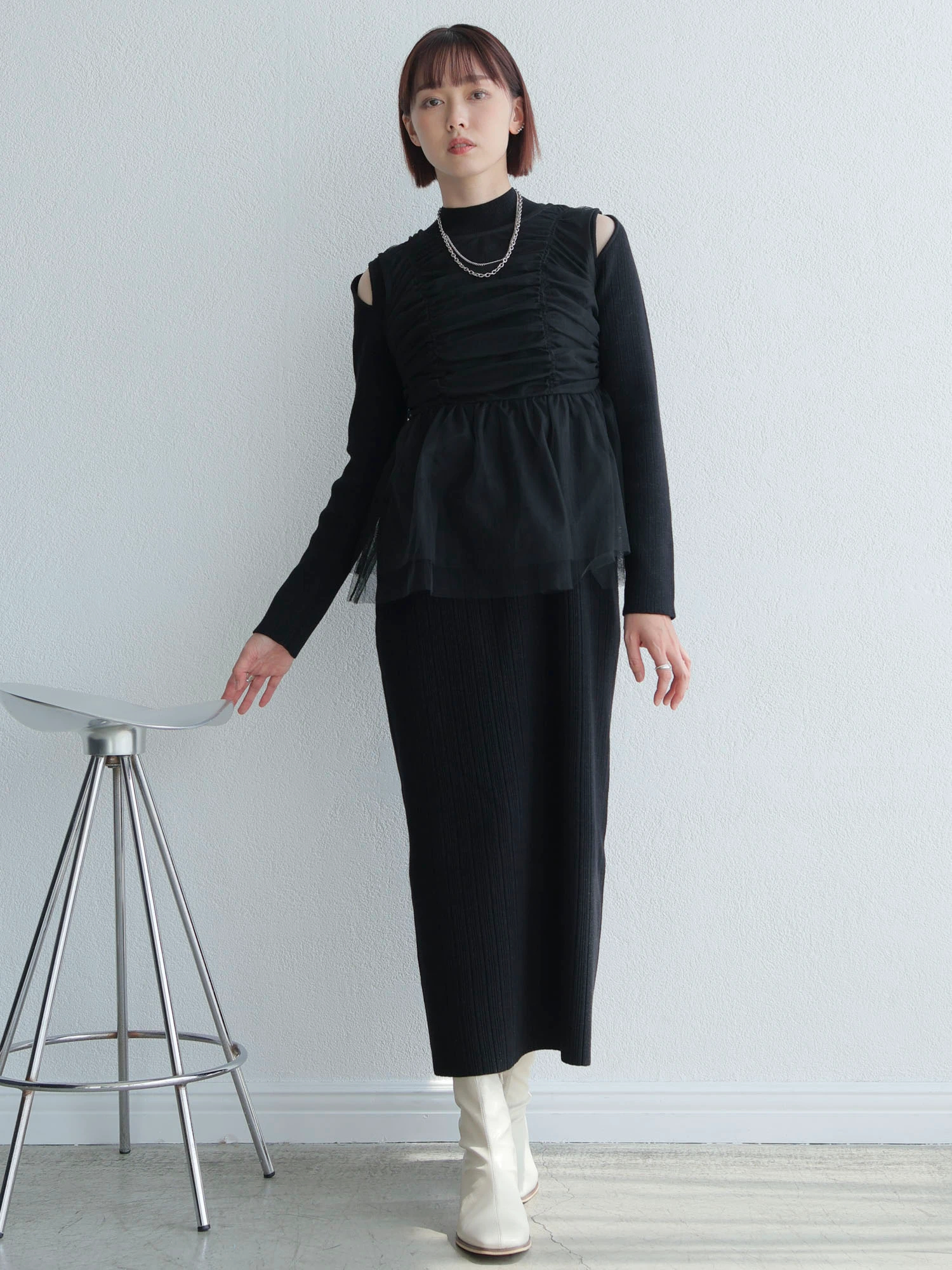 LADYMADE（レディメイド）｜ リボンチュールトップス×ラメニット