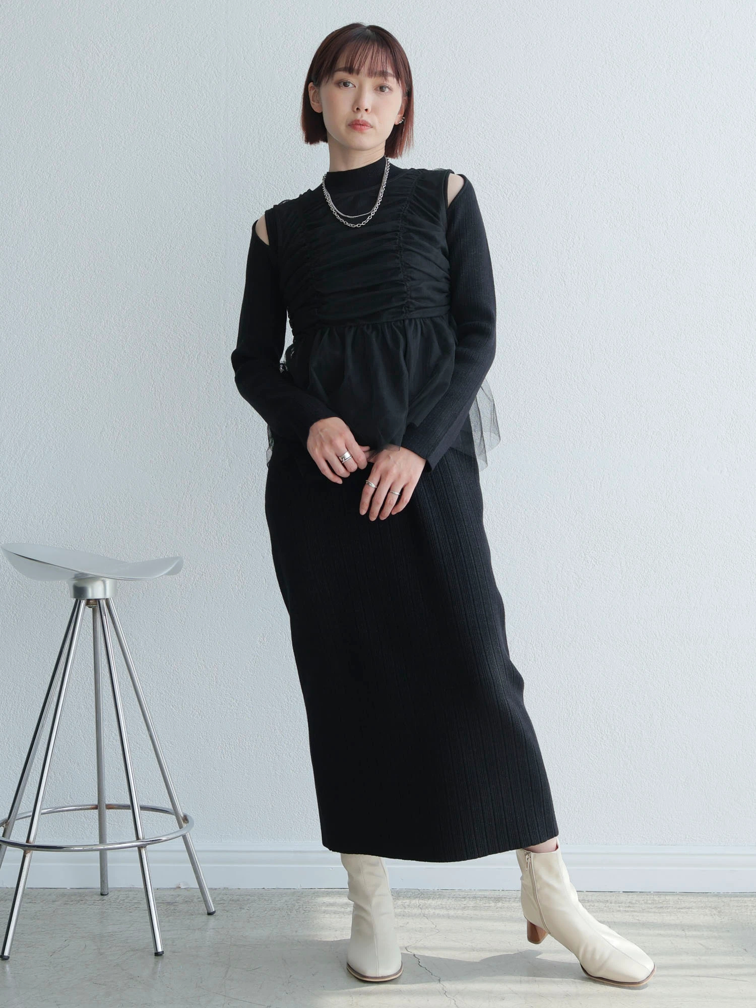 LADYMADE（レディメイド）｜ リボンチュールトップス×ラメニット