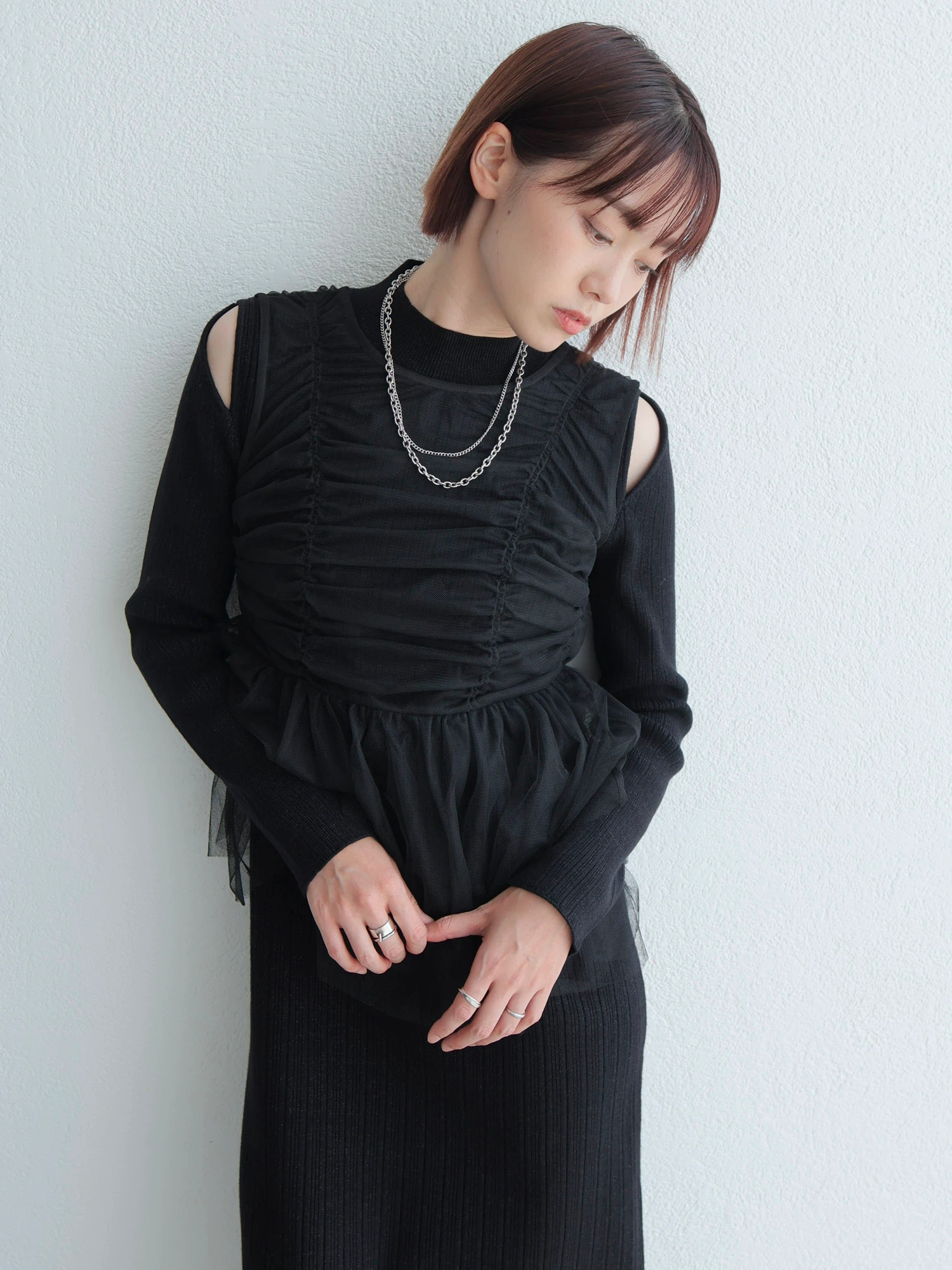 LADYMADE（レディメイド）｜ リボンチュールトップス×ラメニット