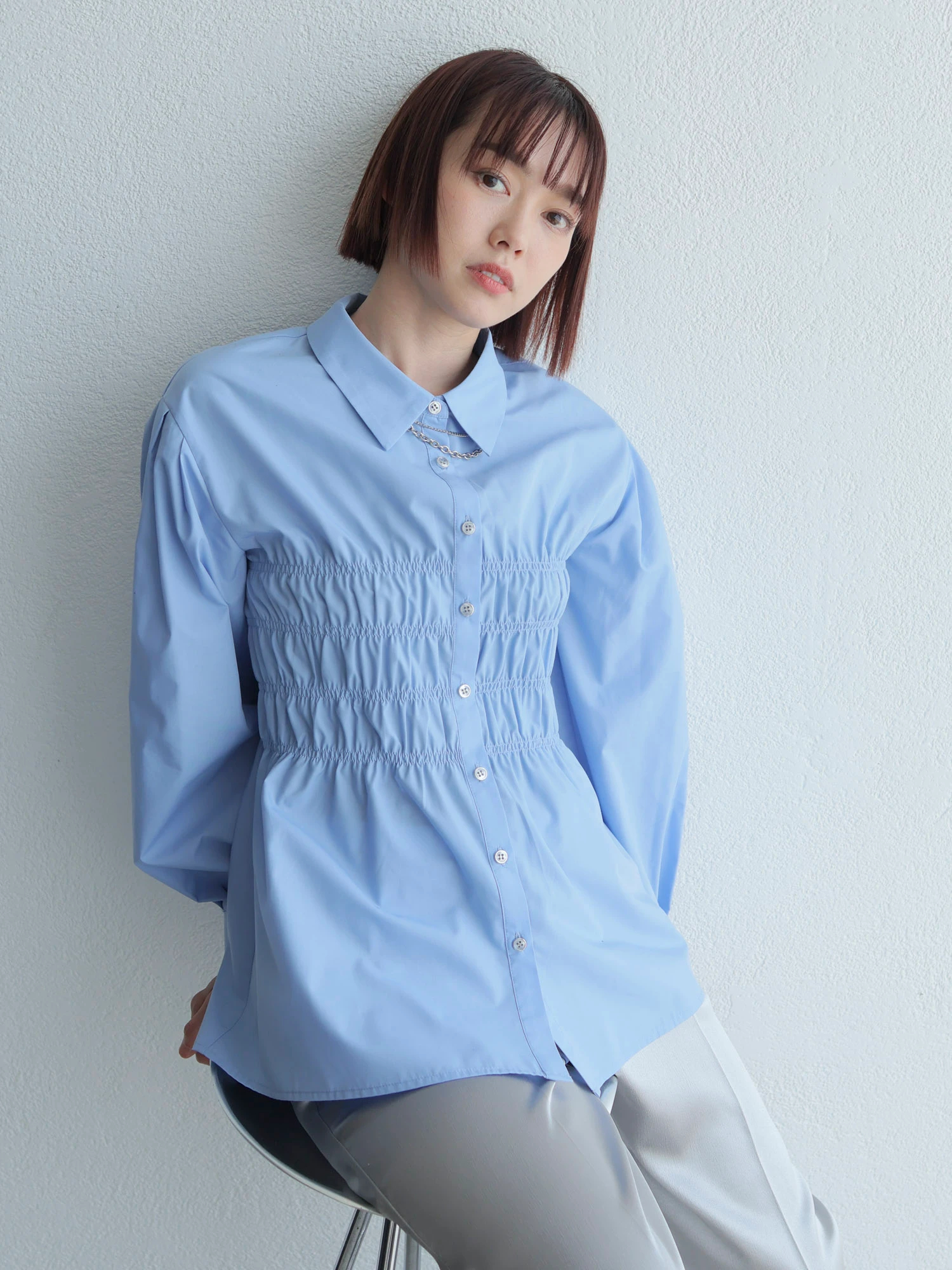 LADYMADE（レディメイド）｜ シャーリングシャツ×ニットビスチェセット
