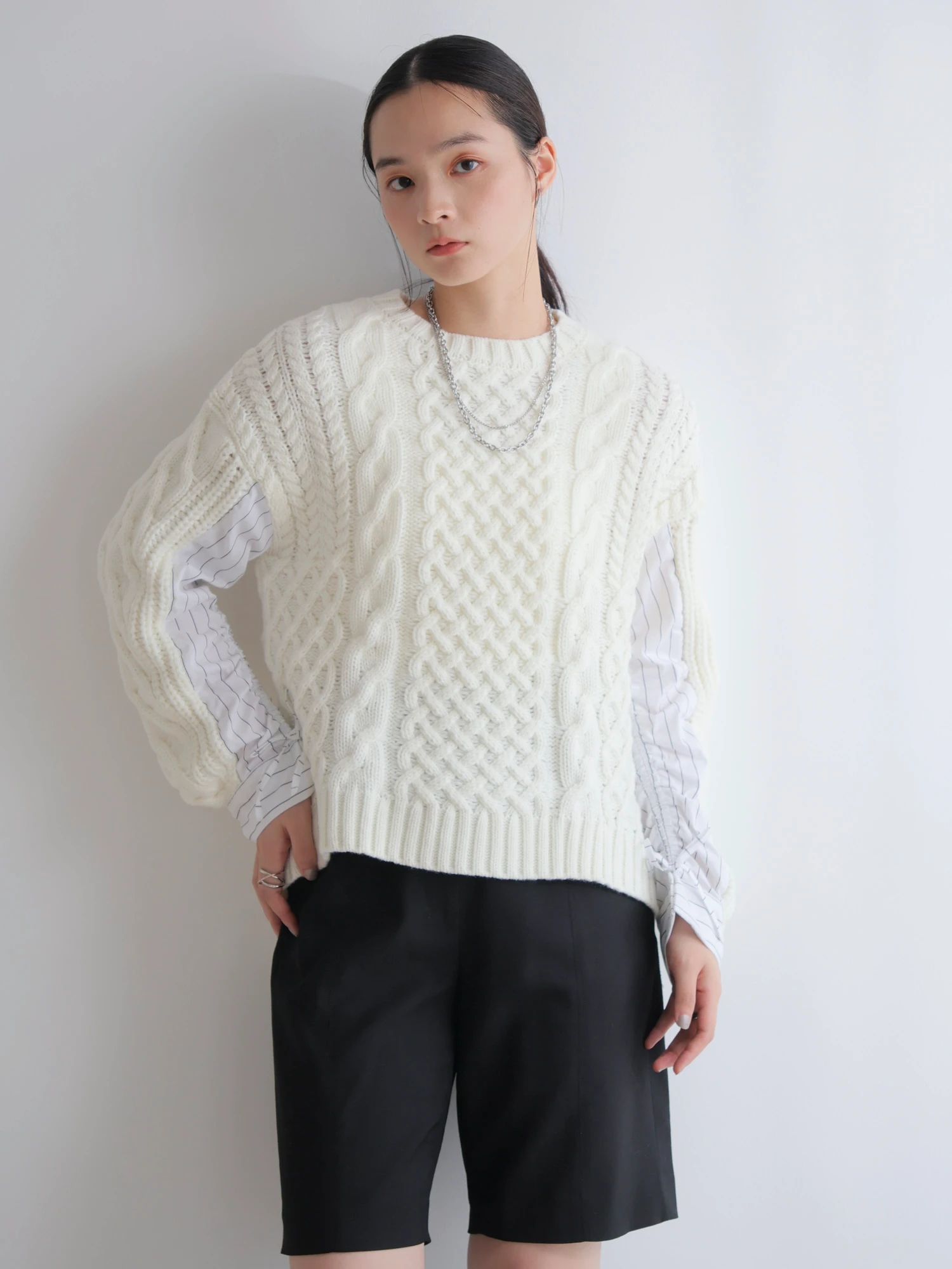 kolor クレイジーパターンニット アシメ ケーブル フリル 異素材ドッキング kolor クレイジーパターンニット アシメ ケーブル フリル 異素材ドッキング