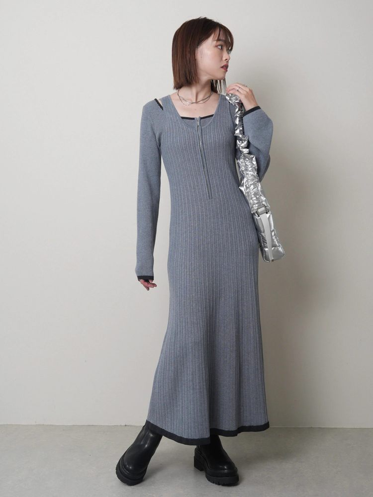LADYMADE(レディメイド) |フロントジップレイヤードニットワンピース