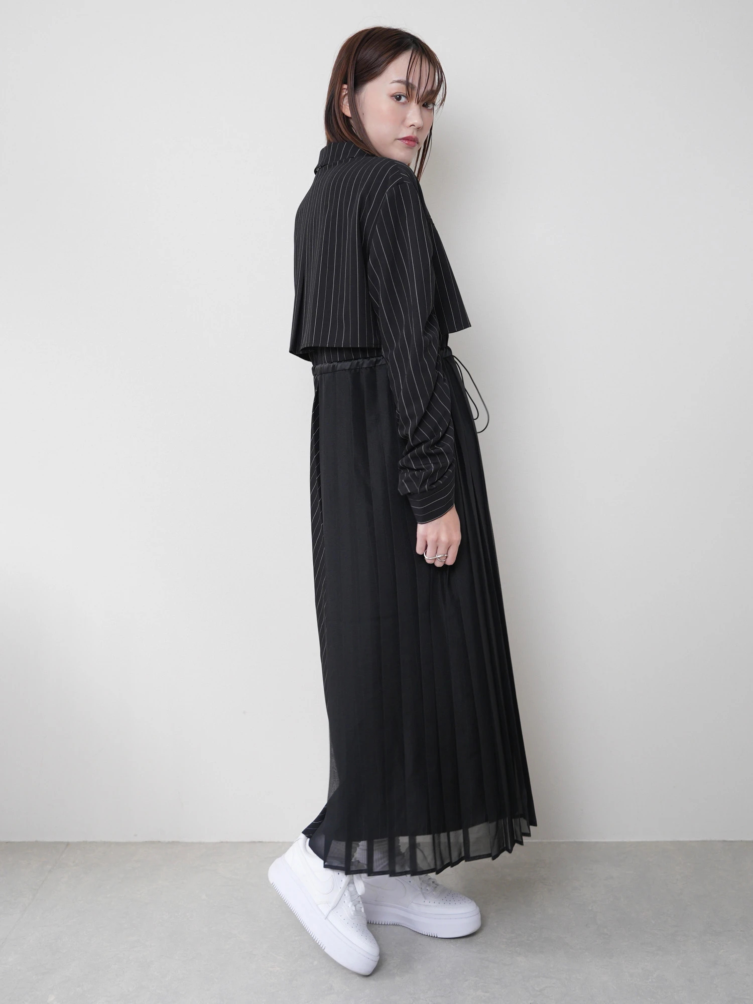 【美品】sandroシャツマキシ丈ワンピース　ストライプ 美品】sandroシャツマキシ丈ワンピース ストライプ - メルカリ