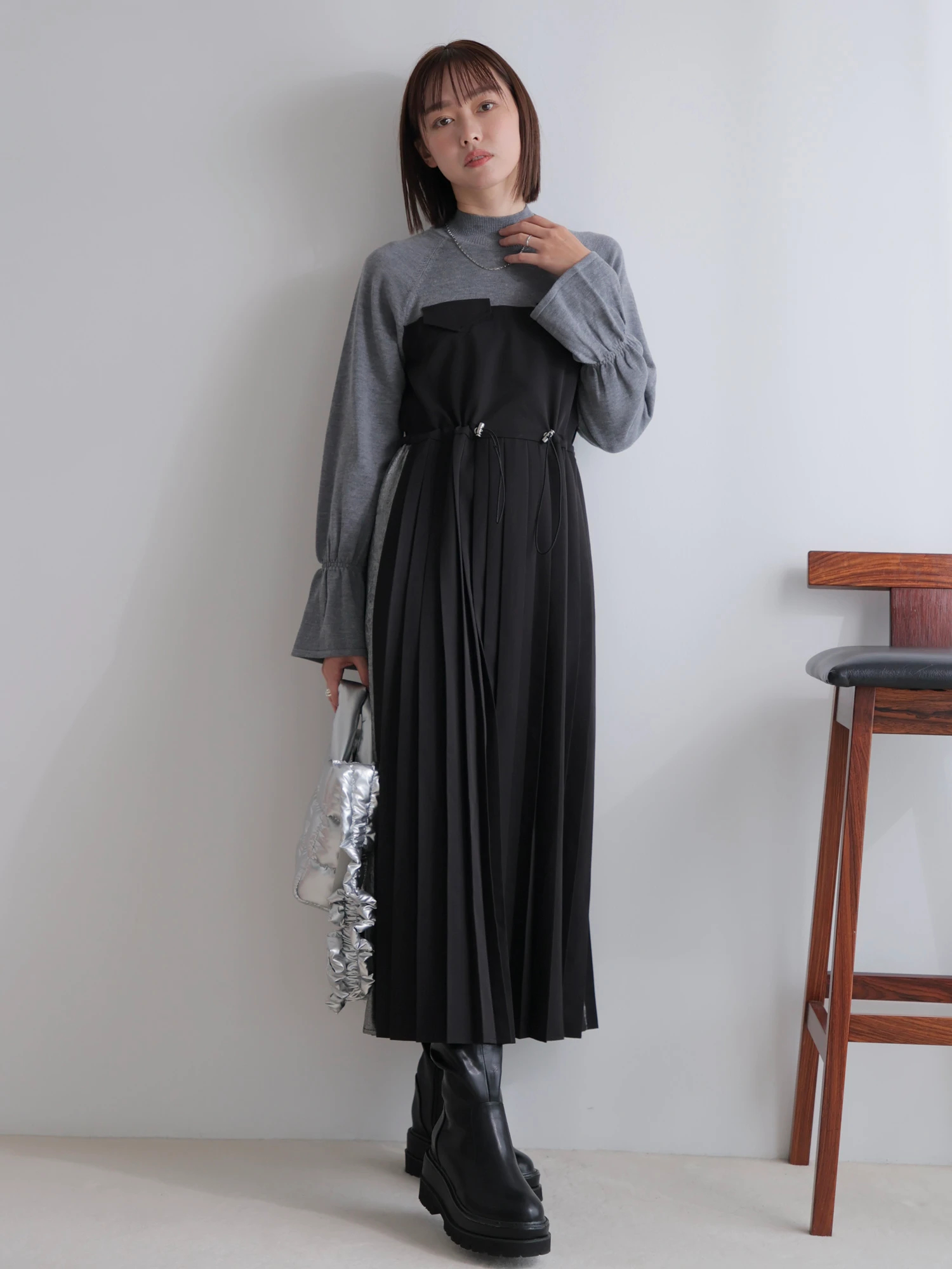 LADYMADE（レディメイド）｜ ニットドッキングプリーツワンピース