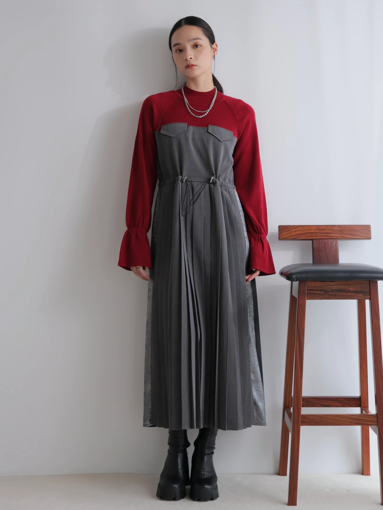 readymade Size1 38 レディーメイド LADYMADE（レディメイド）｜ ニットドッキングプリーツワンピース