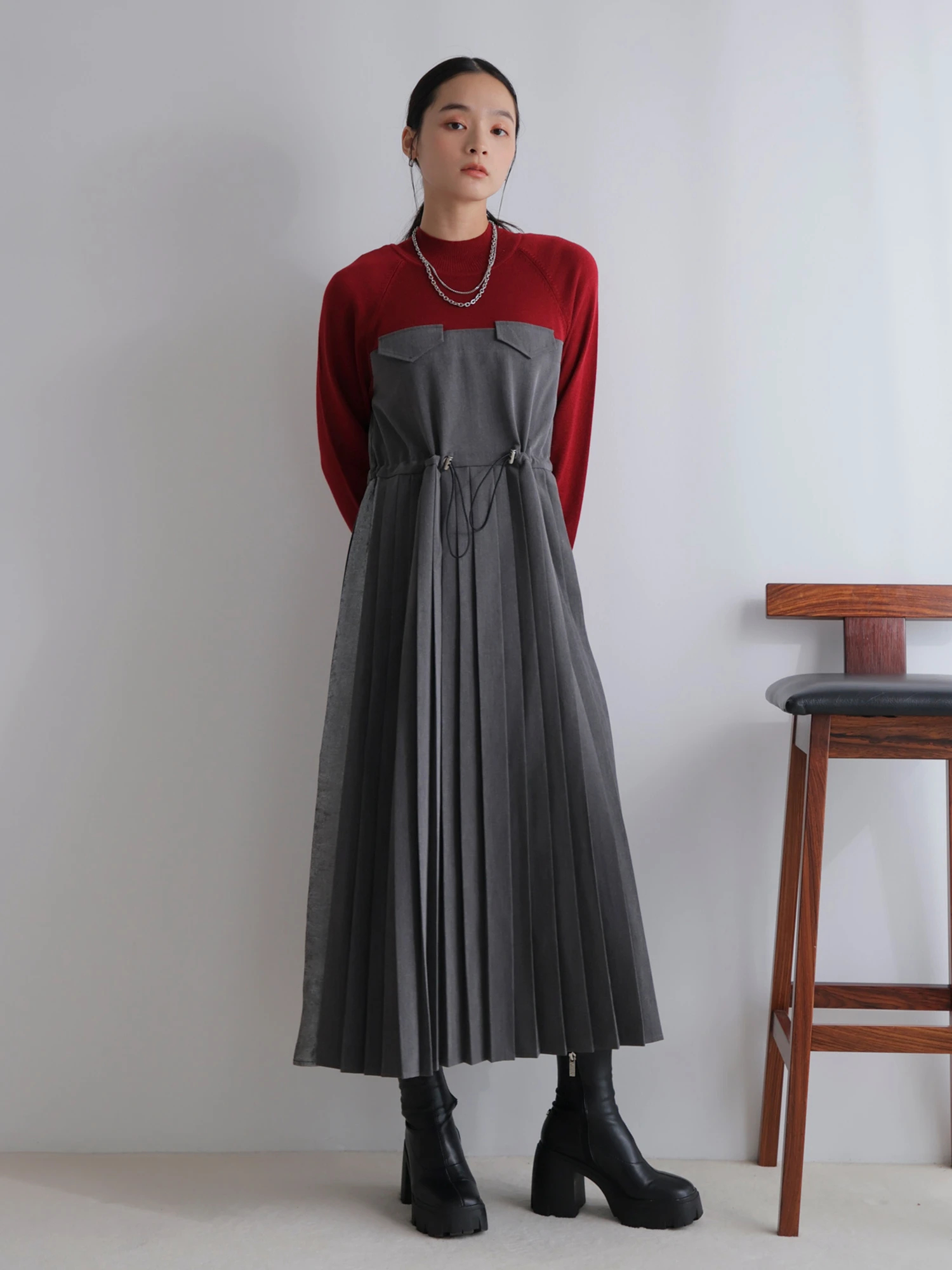 LADYMADE（レディメイド）｜ ニットドッキングプリーツワンピース