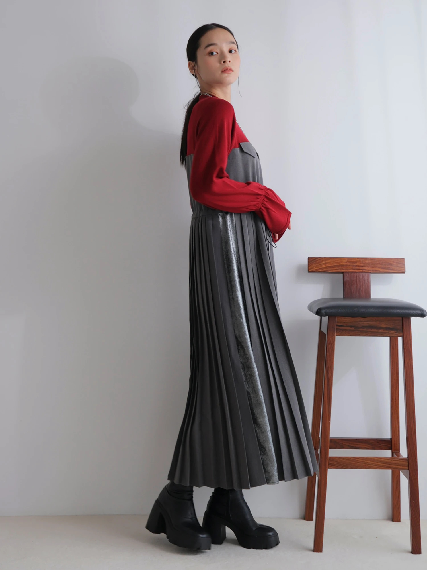 LADYMADE（レディメイド）｜ ニットドッキングプリーツワンピース