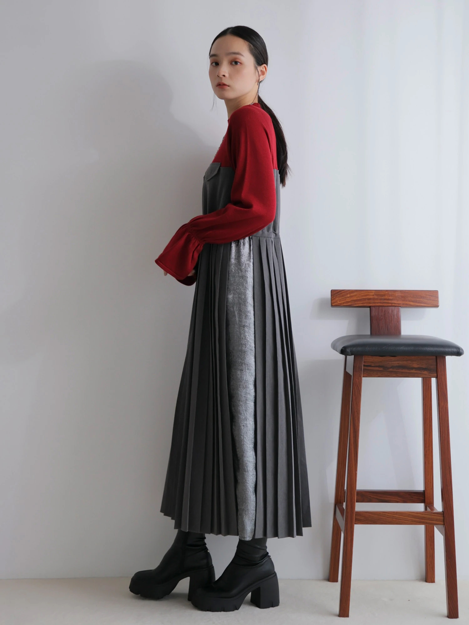 readymade Size1 38 レディーメイド LADYMADE（レディメイド）｜ ニットドッキングプリーツワンピース